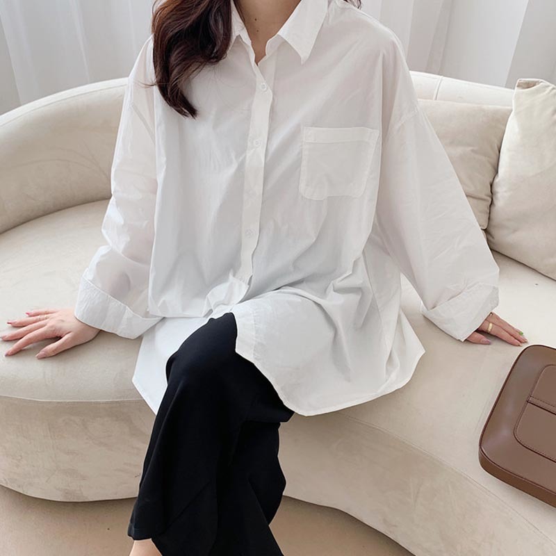 Autumn Women Casual Plus Size Blouse Women's Shirts Long Solid Korean Tops Fashion Cotton Lady Clothes Blusas 10359 210518