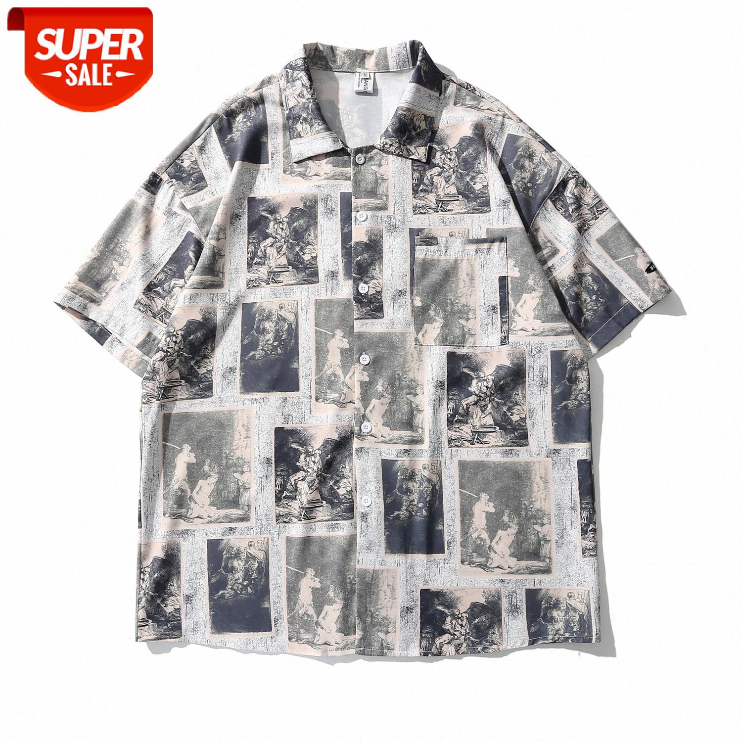 Retro portrait print short-sleeved shirt male flow street loose hip-hop bf wind flower jacket #fa88, White;black 
Retro portrait print short-sleeved shirt male flow street loose hip-hop bf wind flower jacket #fa88, White;black