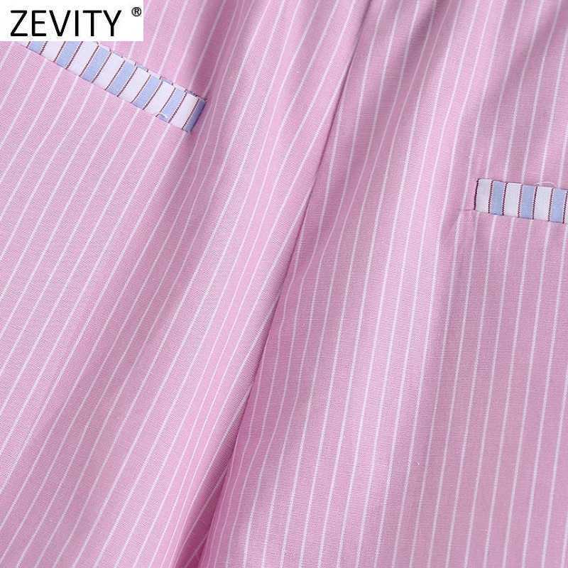 Zevity Women Fashion Patchwork Striped Print Casual Summer Shorts Ladies Chic Elastic Waist Pink Color Pantalone Cortos P1029 210603