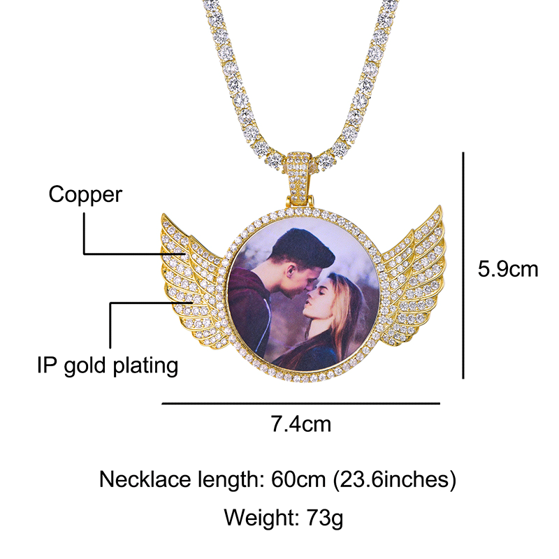 Custom Made Photo Wings Iced Out Bling Cubic Zircon Necklace & Pendant For Men Hip Hop Jewelry With Tennis Chain