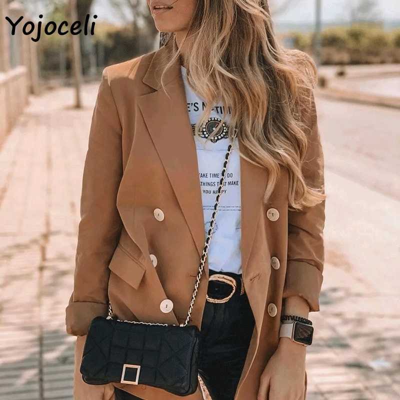 Yojoceli trendy double breased blazers coat women streetwear outerwear jacket female 210609