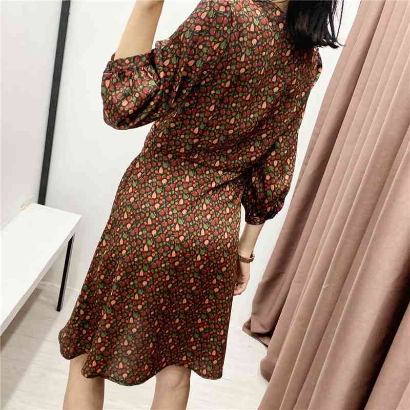 Vintage Women Elegant Geometry Print Dresses Fashion Ladies V-Neck Draped Dress Streetwear Female Chic Vestidos 210430
