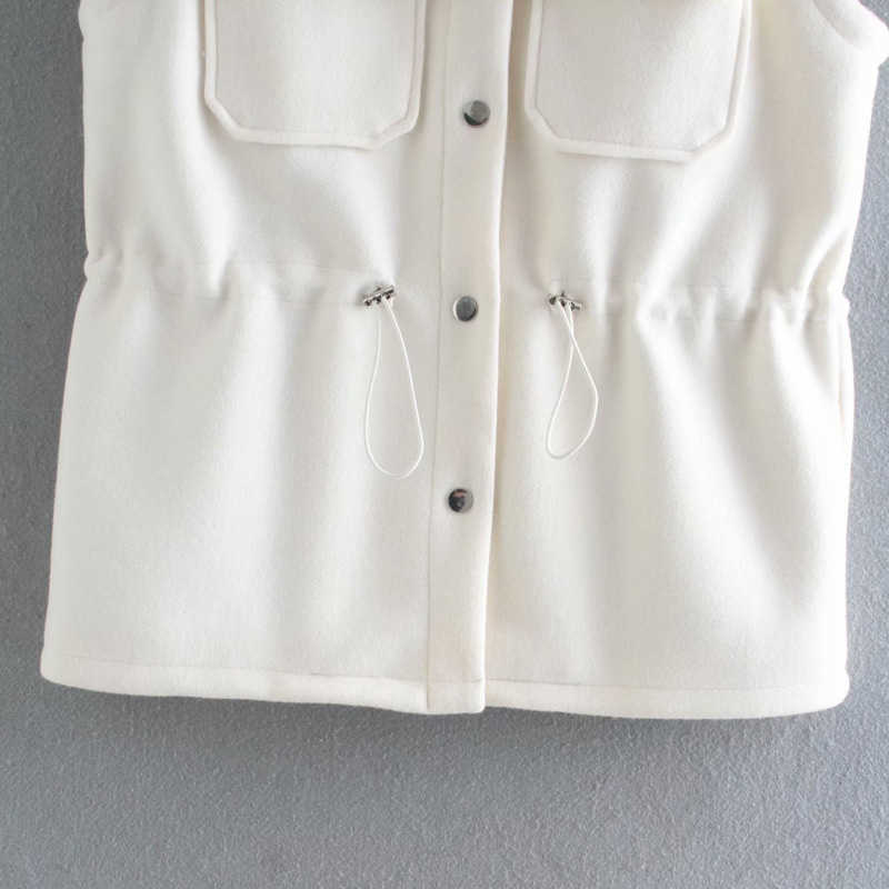 DEAT Spring Autumn Arrivals White Solid Color Lapel Coolar Single Breasted Temperament Fastion Drawstring Vest MZ287 210709