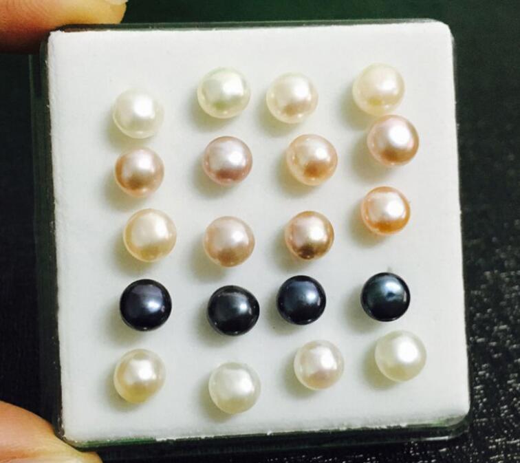 925 Silver Mixed color white black Pink 6mm natural Freshwater pearl Earrings Ear Studs 10 pairs / box