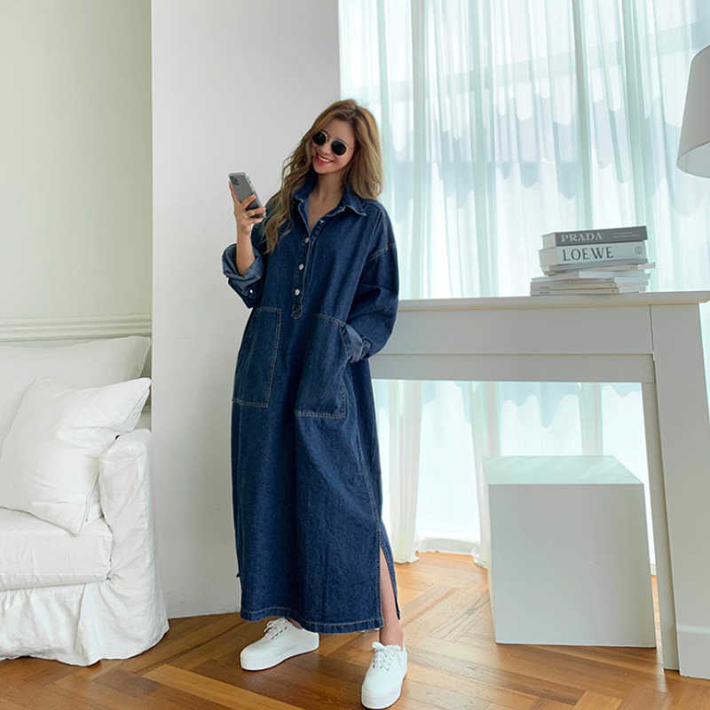 Denim Dres's Spring Clothing Full Sleeve Turn-Down Collar Jeans es Casual Loose Female Street Wear Robe 210623