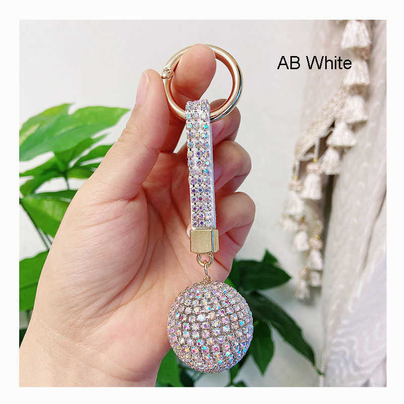 Key Rings Elegant Crystal Ball Keychain Full Water Diamond Leather Shoulder Strap Lace Bag Charm Pendant Car Keyring Bracket Jewelry Gift G230526