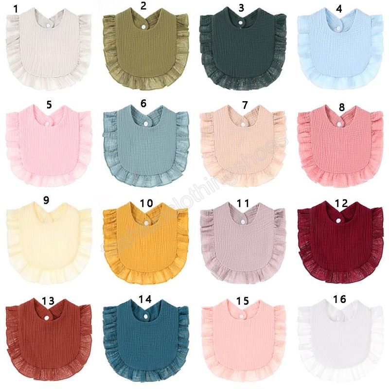 Baby Solid color bibs infant Cartoon ruffle Burp Cloths cotton slobber towel soft toddler Feeding bib for newborn Saliva towel