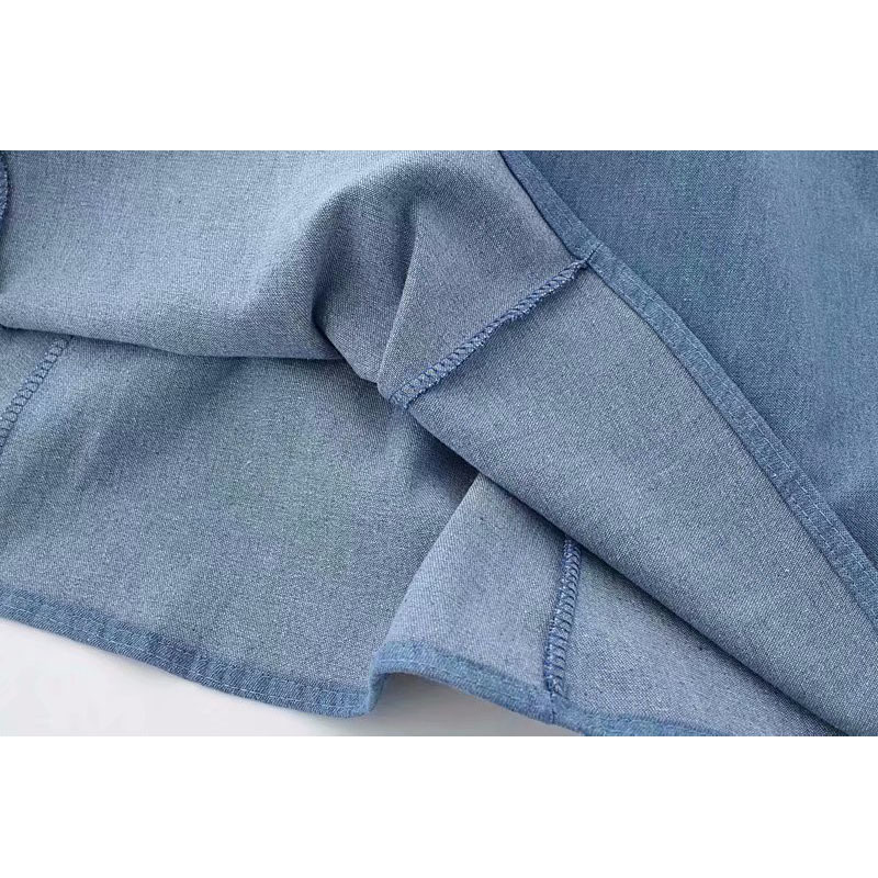 Blue Denim Skirt: Vintage Bow Belt High-Waist Chic Short Skirt For Women