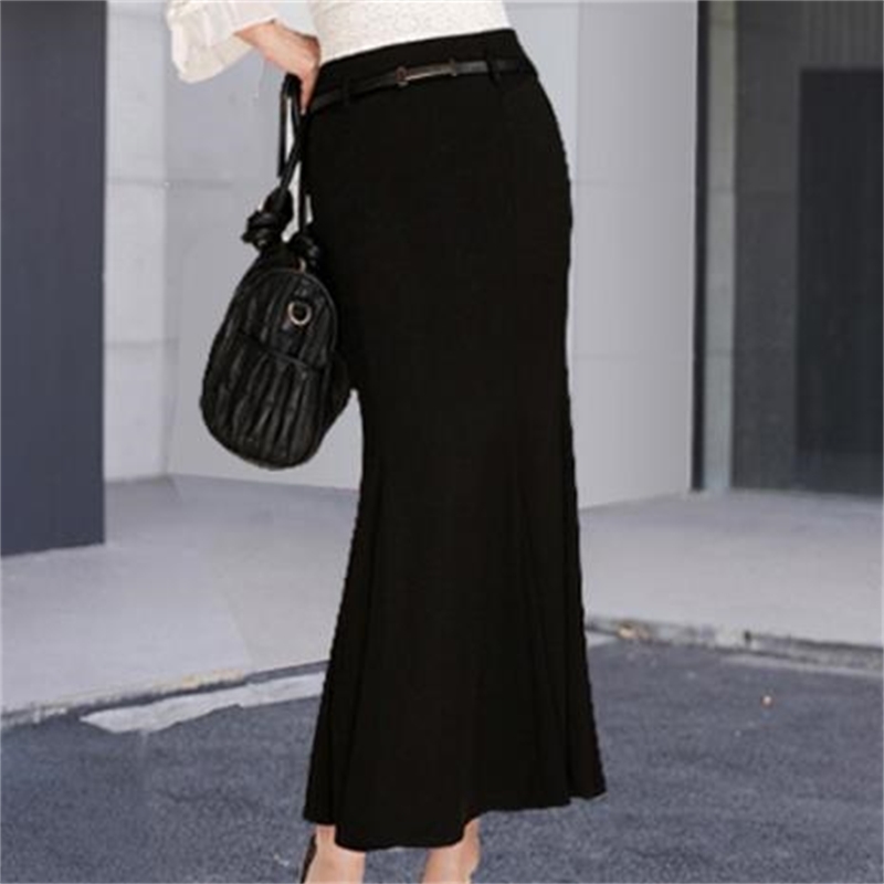 Autumn Winter package hip Vintage Long Mermaid Skirt Women Elegant office lady trumpet Skirts With Free Belt plus size 3XL 210621