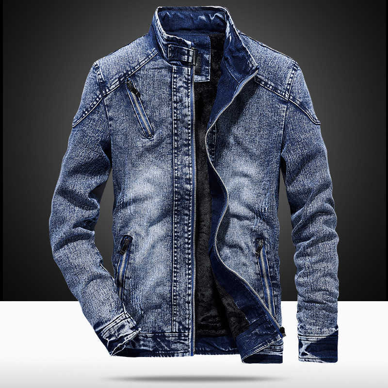 Vintage Mens Denim Jacket Solid Casual Mens Jeans Coat Fashion Stand Clothes for Men Black Blue Bomber Jacket Men Stand 210818