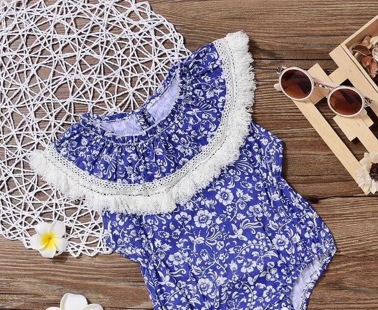 infantil baby girls vintage flowers pattern big ruffles collar romper children tassels ganze clothes girl jump shorts 210529