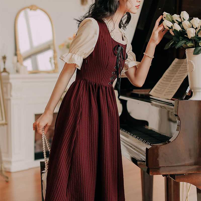 Temperament Short Sleeve Vintage Dresse French Style Elegant Vestido Feminino Preppy Style Sweet Fresh 210525