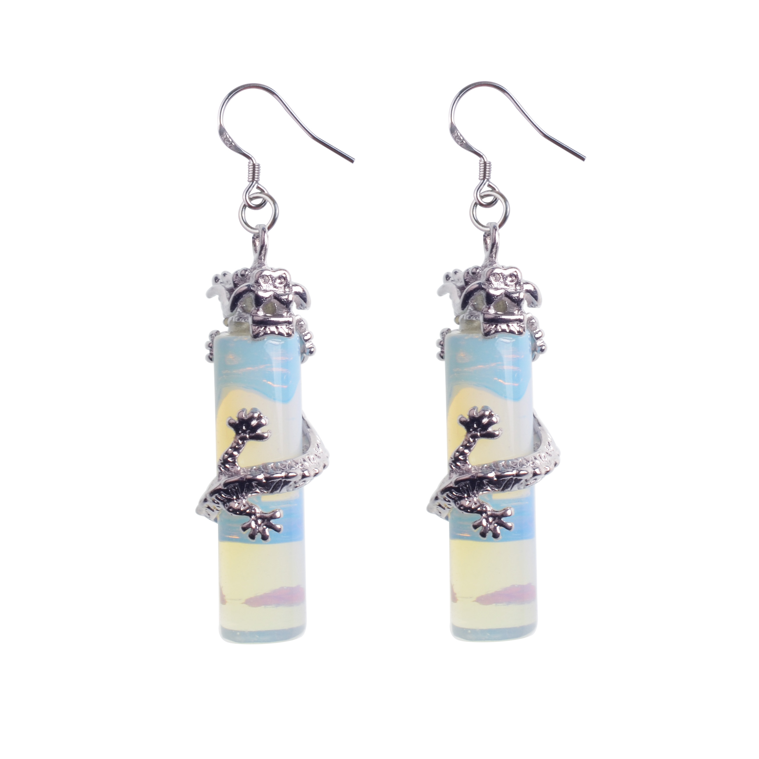 925 sterling silver natural stone crystal Dangle & Chandelier column Chinese dragon national wind earrings for women long earringsdrop earring