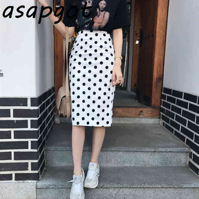 Skirts Summer Chic Korean Clothing Slim Wrap Hip High Waist Split Polka Dot Skirt Women Mujer Faldas Elegant Retro Fashion OL 210429