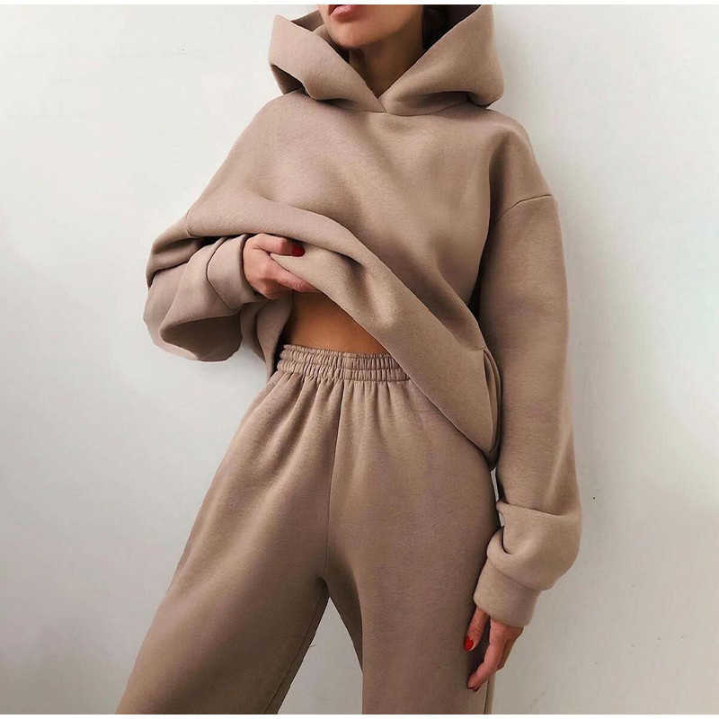 Autumn Women's Tracksuit Streetwear Casual Sweatshirts 2 Piece Set Female Solid Oversized Sports Hoodie Suit Women Pants Sets 210930
