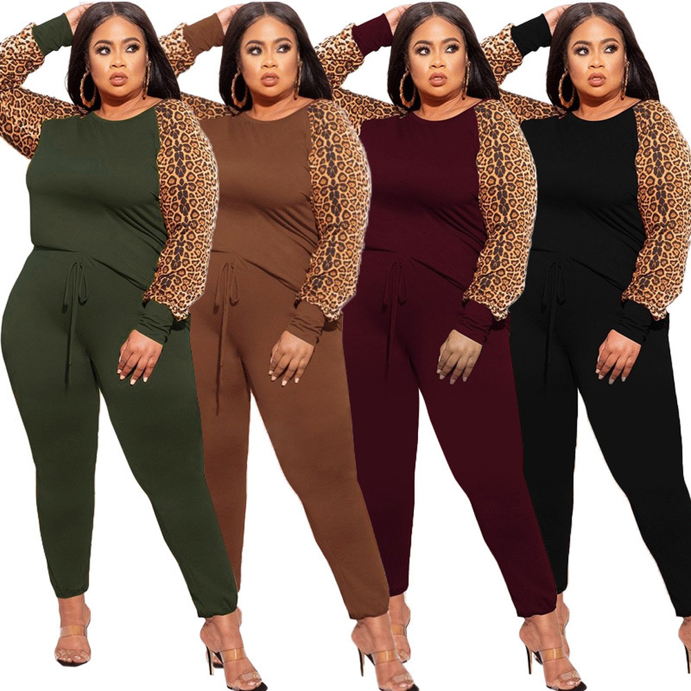 ZJFZML ZZ Women Tracksuits 2 Piece Set Plus Size Leopard Spliced Long Sleeve Pullover Top+drawstring Pant Dropshipping Wholesale, Black
ZJFZML ZZ Women Tracksuits 2 Piece Set Plus Size Leopard Spliced Long Sleeve Pullover Top+drawstring Pant Dropshipping Wholesale, Black