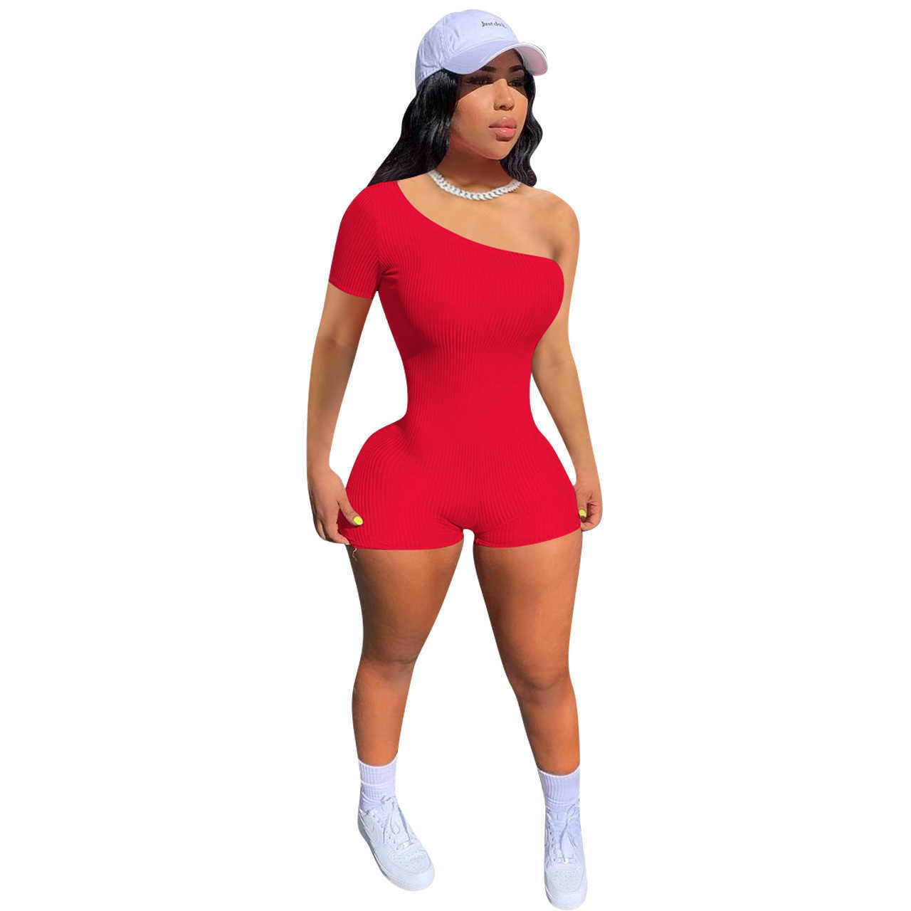 Designers Women jumpsuits summer romper Clothes 2023 women's rib one shoulder Jumpsuit amp rompers short