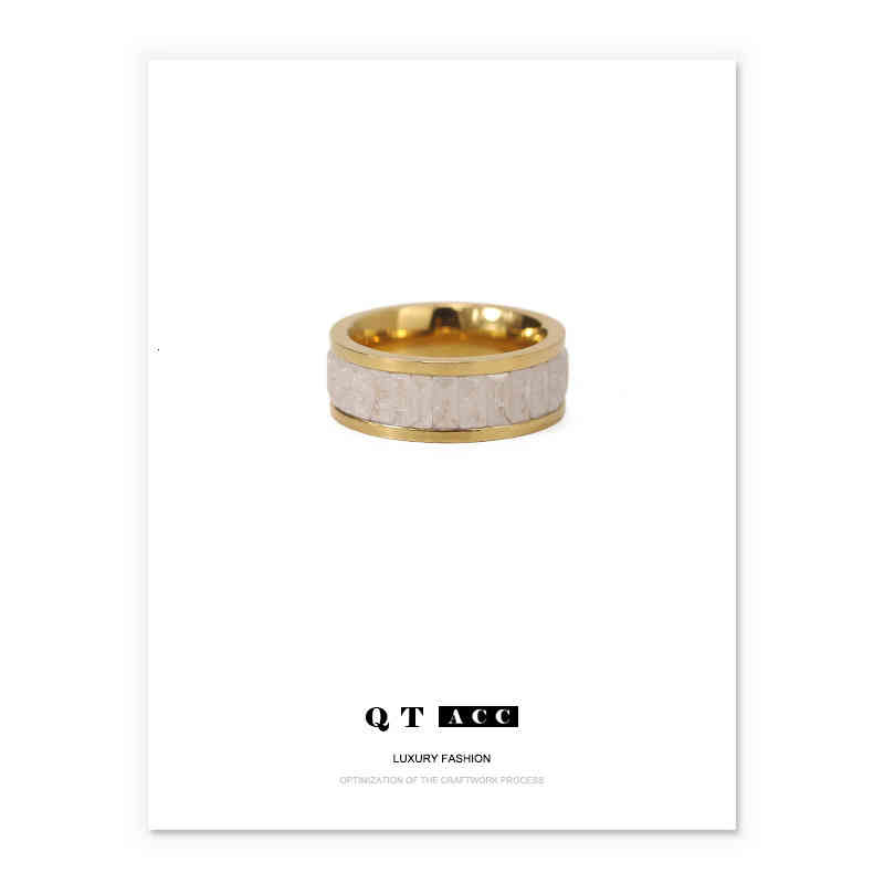 High Quality Ice Zircon / Color Retention Vacuum Plating Real Gold Korean Version Fashion Style Titanium Steel Ring Female