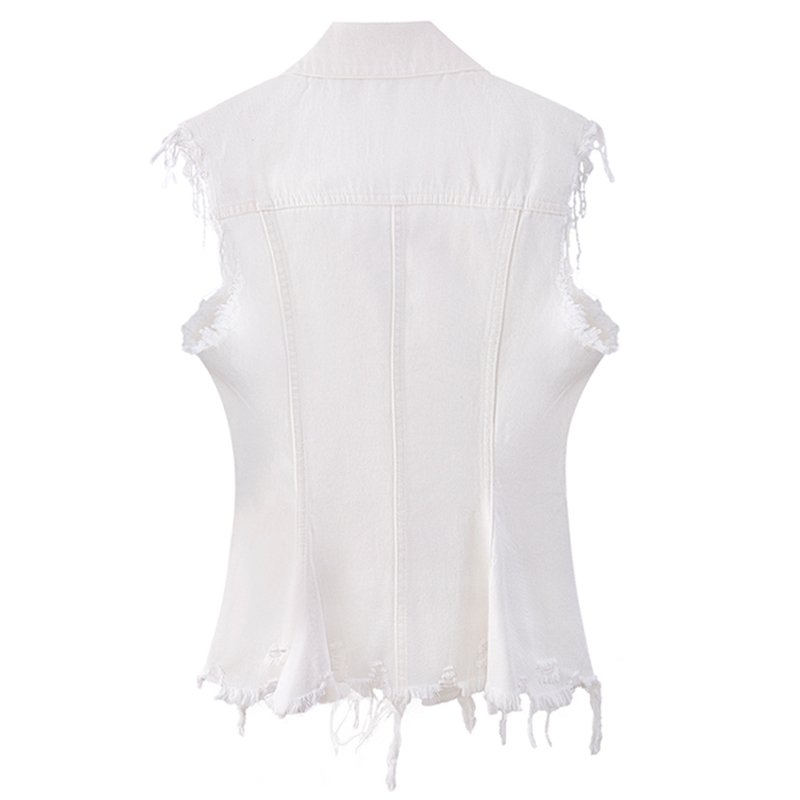 White Minimalist Patchwork Tassel Coat For Women Lapel Sleeveless Straight Coats Female Spring Fashion Clothes 210524