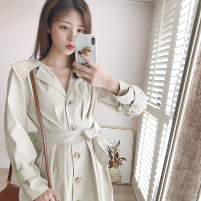 Spring Autumn Korean Style Maxi Long Women's Loose Trench Coat With Belt Windbreaker Outwear High Quality Dress D532 210512