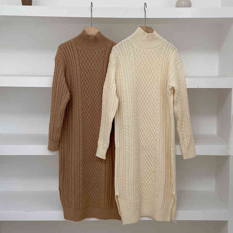~ twist knitted half high collar dress in fall / winter 210515