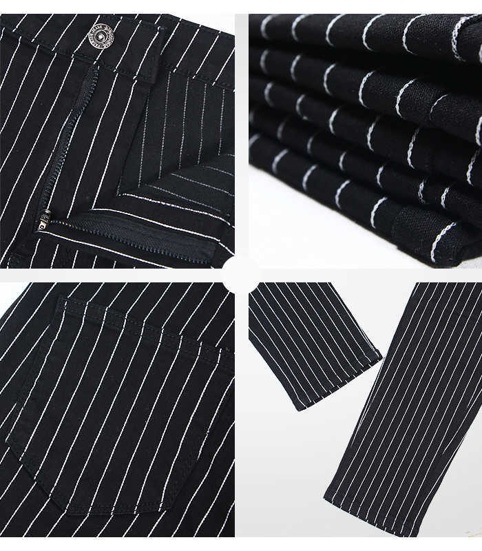 2210 Youaxon EU Size White Stripes High Waist Black Jeans Woman Spring Summer Stretchy Skinny Pants Trousers For Women Jeans 210730