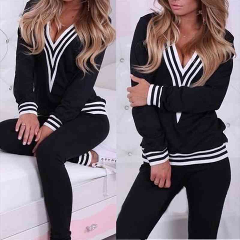 40%2 pieces set womens casual striped hem v-neck sweatshirt pants cotton sportswear ladies gym suit, Black;white
40%2 pieces set womens casual striped hem v-neck sweatshirt pants cotton sportswear ladies gym suit, Black;white