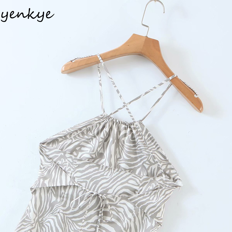 YENKYE Vintage Animal Print Sexy Dress Fashion Women Backless Halter Bodycon Mini Dress Female Summer Night Out Vestido 210515
