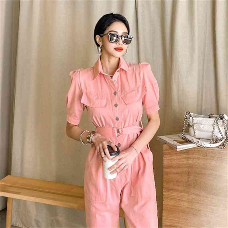 fashion work style women temperament comfortable high quality jumpsuit arrival elegant OL casual Pink 210519