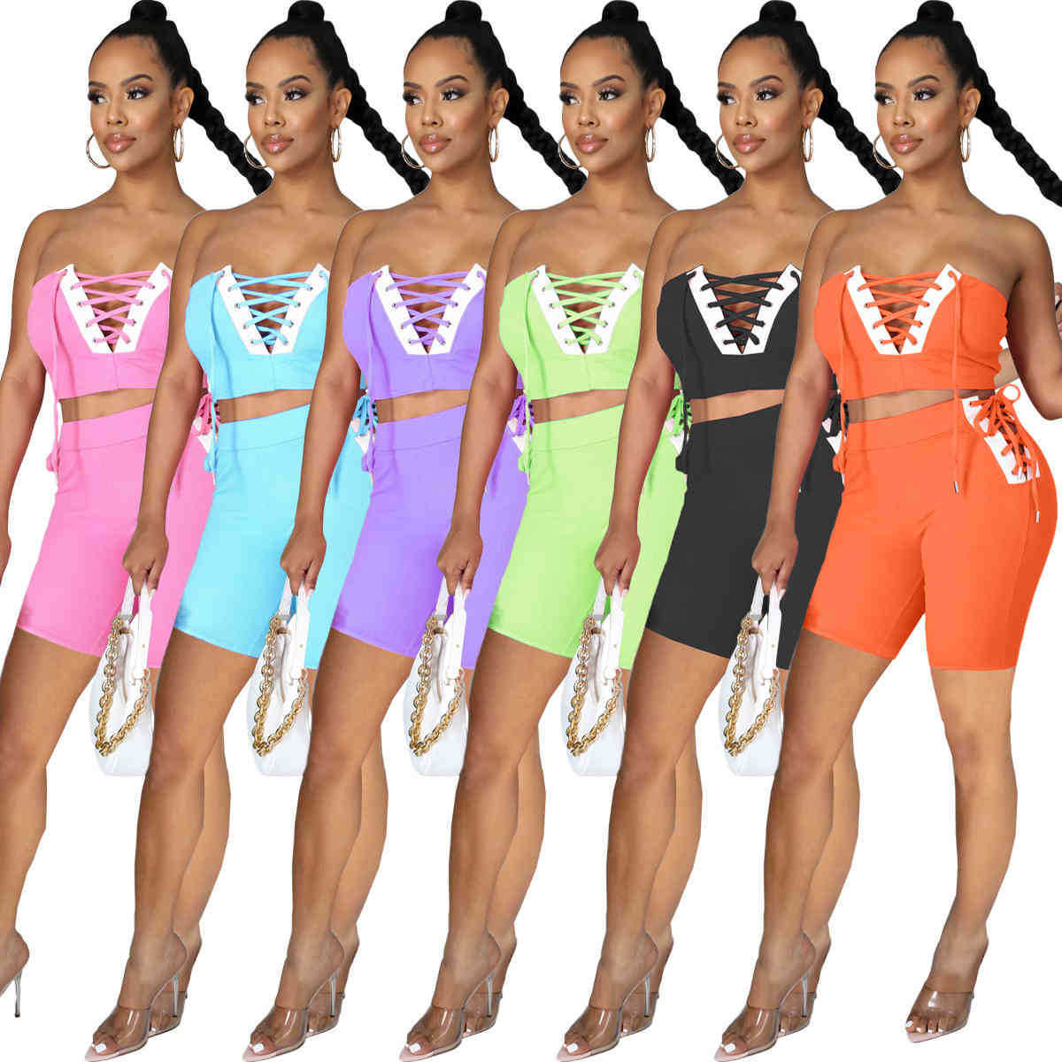 Summer Women Tracksuits Designer Off Shoulder Tube Top Shorts Bandage Solid Color 2 Piece Jogger Sets Yoga Outfits Sportwear Plus Size, Purple
Summer Women Tracksuits Designer Off Shoulder Tube Top Shorts Bandage Solid Color 2 Piece Jogger Sets Yoga Outfits Sportwear Plus Size, Purple