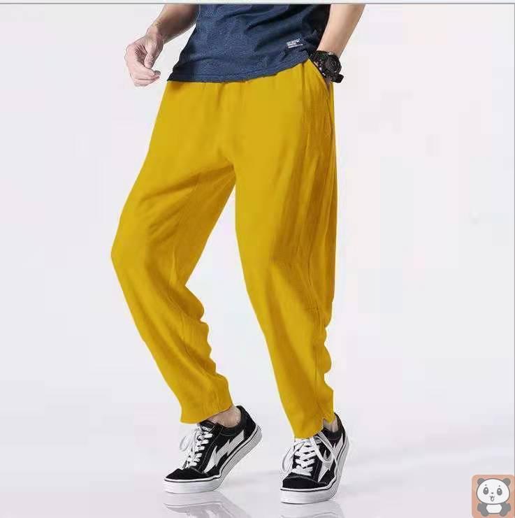 Men's Hip Hop Breathable Cotton And Linen Casual Sports Trousers Pants, Gray