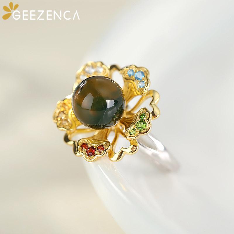 Cluster Rings S925 Silver Goldplated Natural Blue Amber Ring For Women Colorful Zircons Flower Open Fine Jewelry Engagement Party Gift, Golden;silver
Cluster Rings S925 Silver Goldplated Natural Blue Amber Ring For Women Colorful Zircons Flower Open Fine Jewelry Engagement Party Gift, Golden;silver