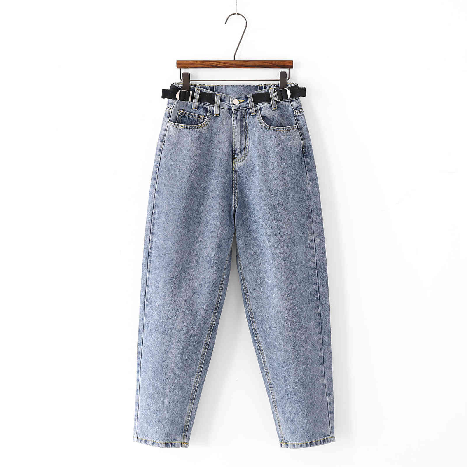 jeans m7134 - korean women's 2021 spring and autumn high waist adjustable belt harem pants, Blue
jeans m7134 - korean women's 2021 spring and autumn high waist adjustable belt harem pants, Blue