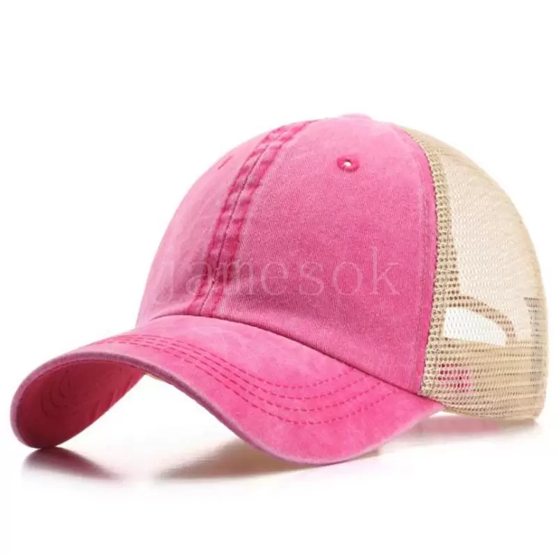 7 Colors Ponytail Hats Men Woman Washed Mesh Baseball Cap Outdoor Sports Adjustable Sun Protection Net Caps DB756