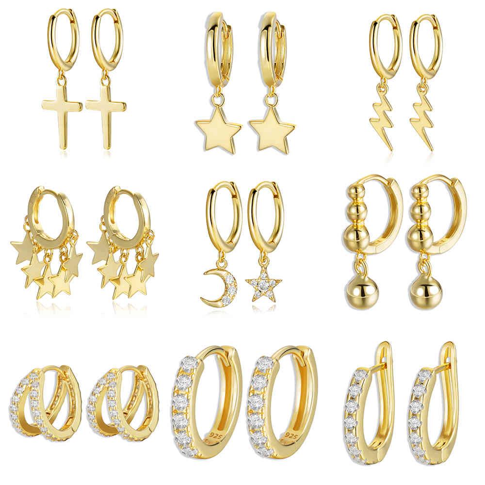 925 Sterling Silver Gold Color cross Moon Star CZ Zircon Small Circle Huggie Hoop Earrings For Women Fine jewelry
925 Sterling Silver Gold Color cross Moon Star CZ Zircon Small Circle Huggie Hoop Earrings For Women Fine jewelry