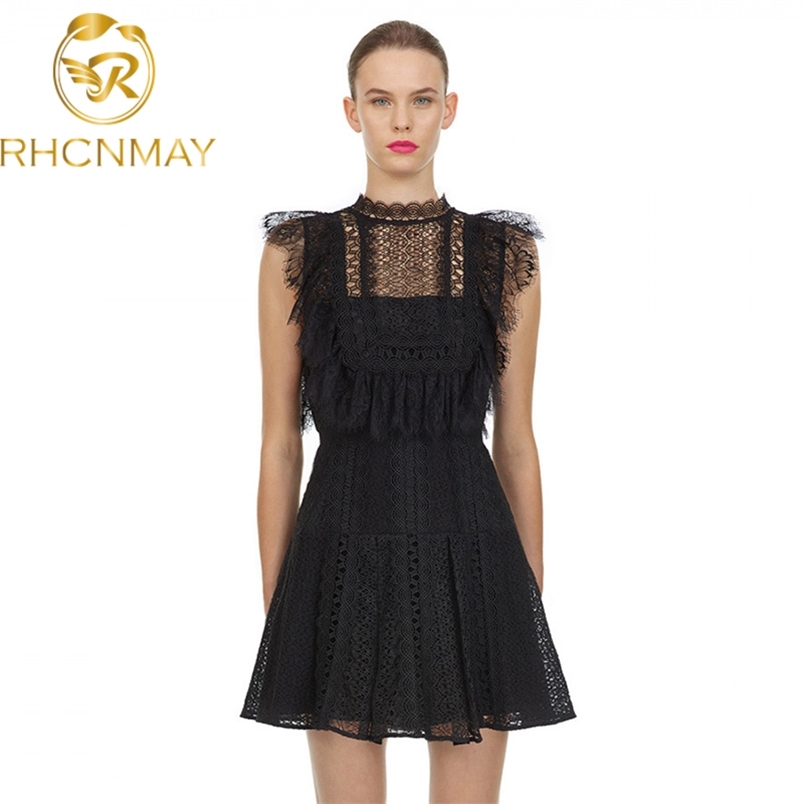 Runway Self Portrait Vintage Black Lace Dresses High Quality O-neck Elegant Mini A Line Summer Fashion Woman 210506