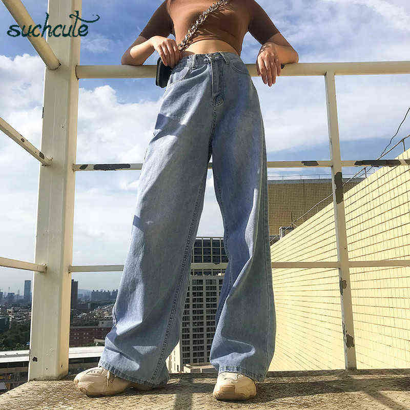 SUCHCUTE High Waist Jeans Women Wide Leg Pants Plus Size Punk Korean Style Trouser Casual Korean Style Harajuku Female Joggers 211112