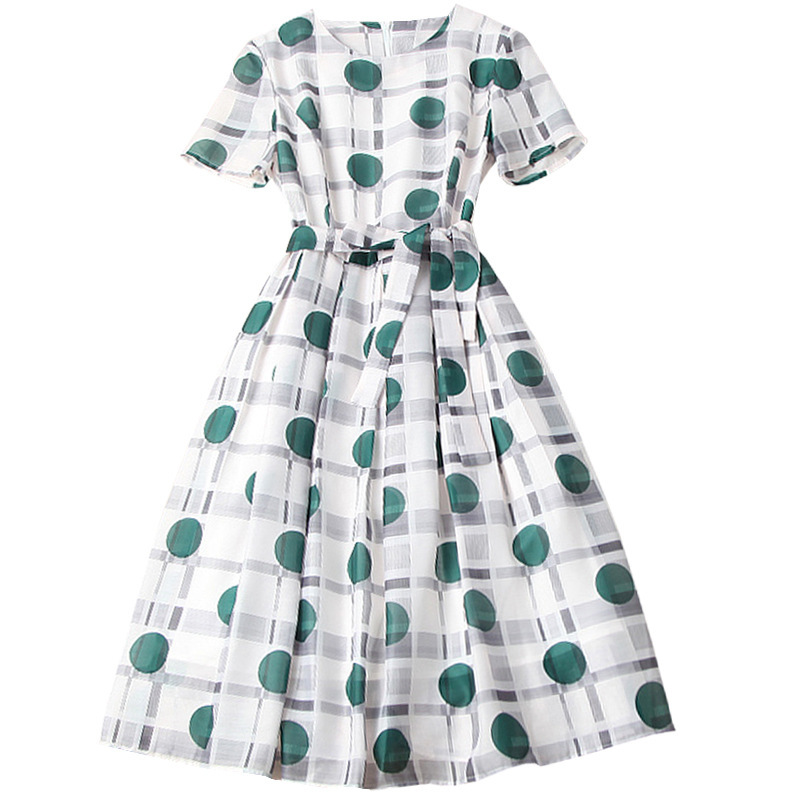 HIGH QUALITY est Summer Designer Women's Elegant Short Sleeve Fashion Polka Dot Plaid Knee-Length Dress 210521, Green
HIGH QUALITY est Summer Designer Women's Elegant Short Sleeve Fashion Polka Dot Plaid Knee-Length Dress 210521, Green