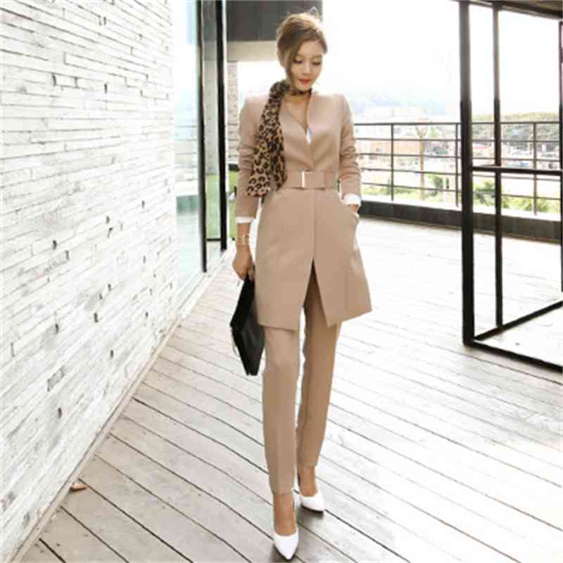 HIGH QUALITY 2 Piece Pant Suits Women Casual Office Business Formal Work Wear Sets Uniform Styles Elegant 210520