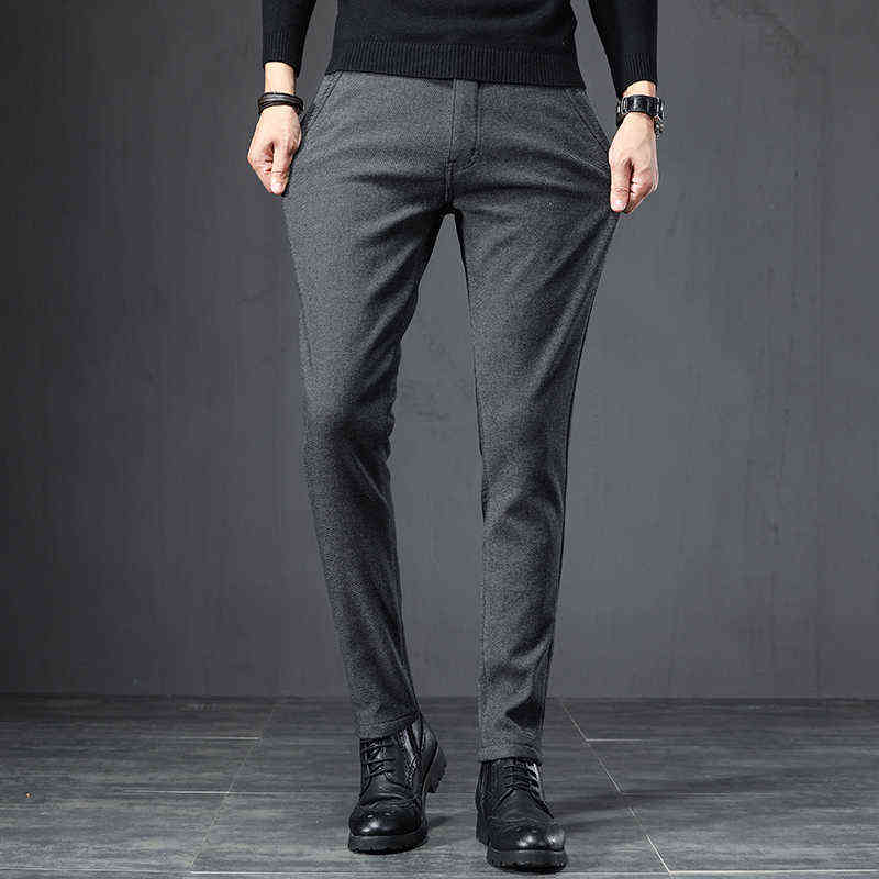 Autumn Winter Business Dress Pants Men Elastic Waist Frosted fabric Casual Trousers Formal Social Suit Pants Costume Homme 211112