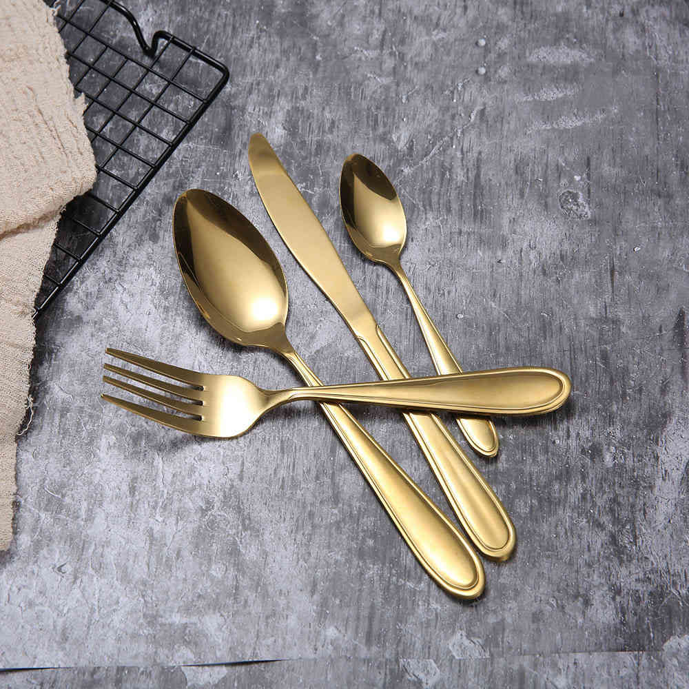 410 stainless steel tableware hotel steak knife, fork and spoon four piece set household simple Western tableware
410 stainless steel tableware hotel steak knife, fork and spoon four piece set household simple Western tableware