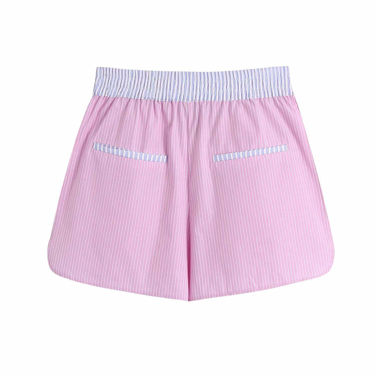 Women Two Piece Set Striped Crop Shirt & Shorts High-Waist Chic Lady Women top and shorts 2 piece set 210709