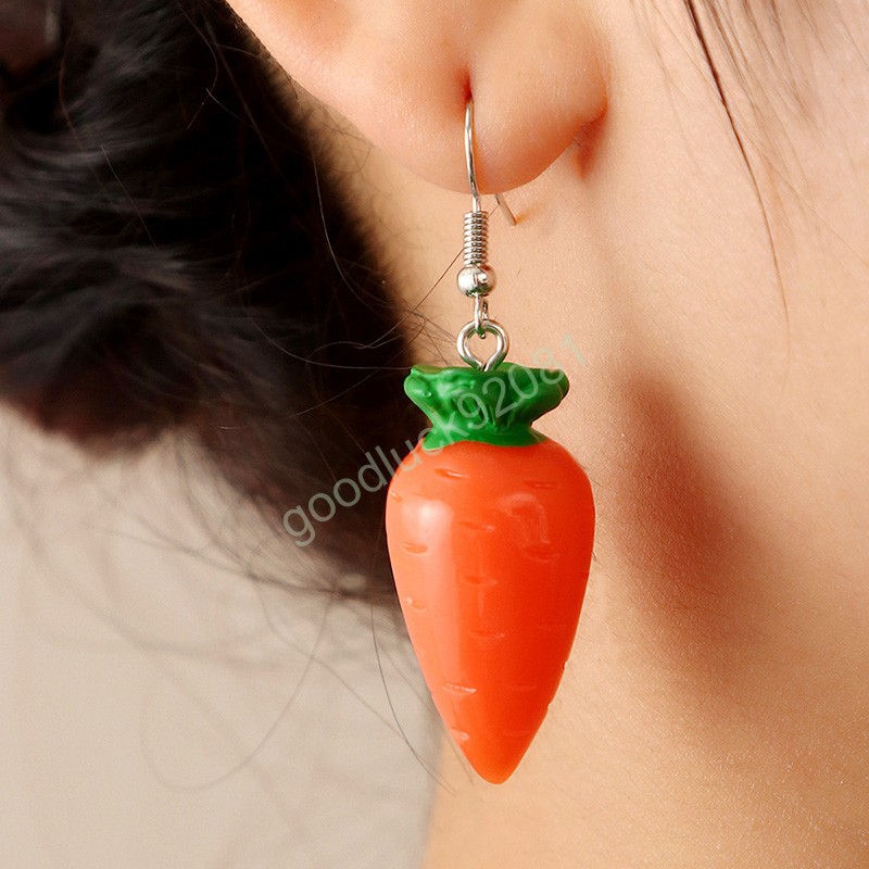 Fashion Simulation Vegetable Dangle Earrings Creative Eggplant Tomato Corn Carrot Plastic Pendant Drop Earrings Women Jewelry