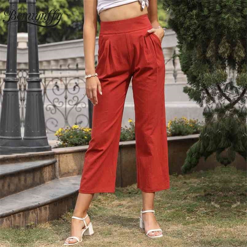 Side Zipper Pleat Front Solid Pants Women Summer Pocket High Waist Trousers Office Lady Cropped Straight 210510