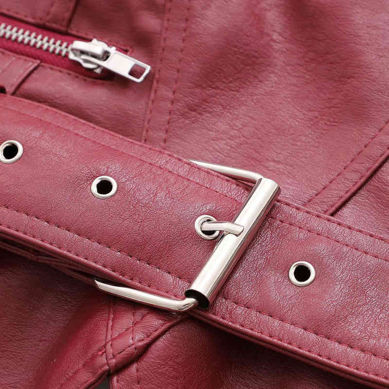 Vinatge Woman Burgundy PU Sashes Tube Short Tops Spring Autumn Fashion Ladies Irregular Sleeveless Tank Female Leather Vest 210515