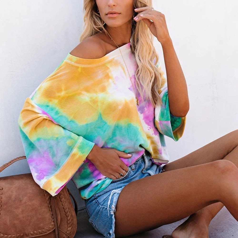 Fashion Tie Dye Print T Shirt Casual Autumn Long Sleeve O Neck Loose t Elegant Tops Hip Hop Tee 210428