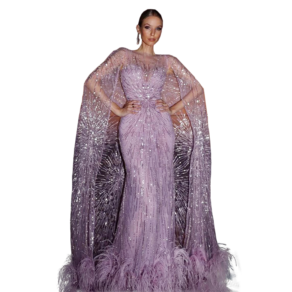 Sage Prom Dress Jewel Feather Custom made Sequined Race Floor-length Formal Party Evening Dresses