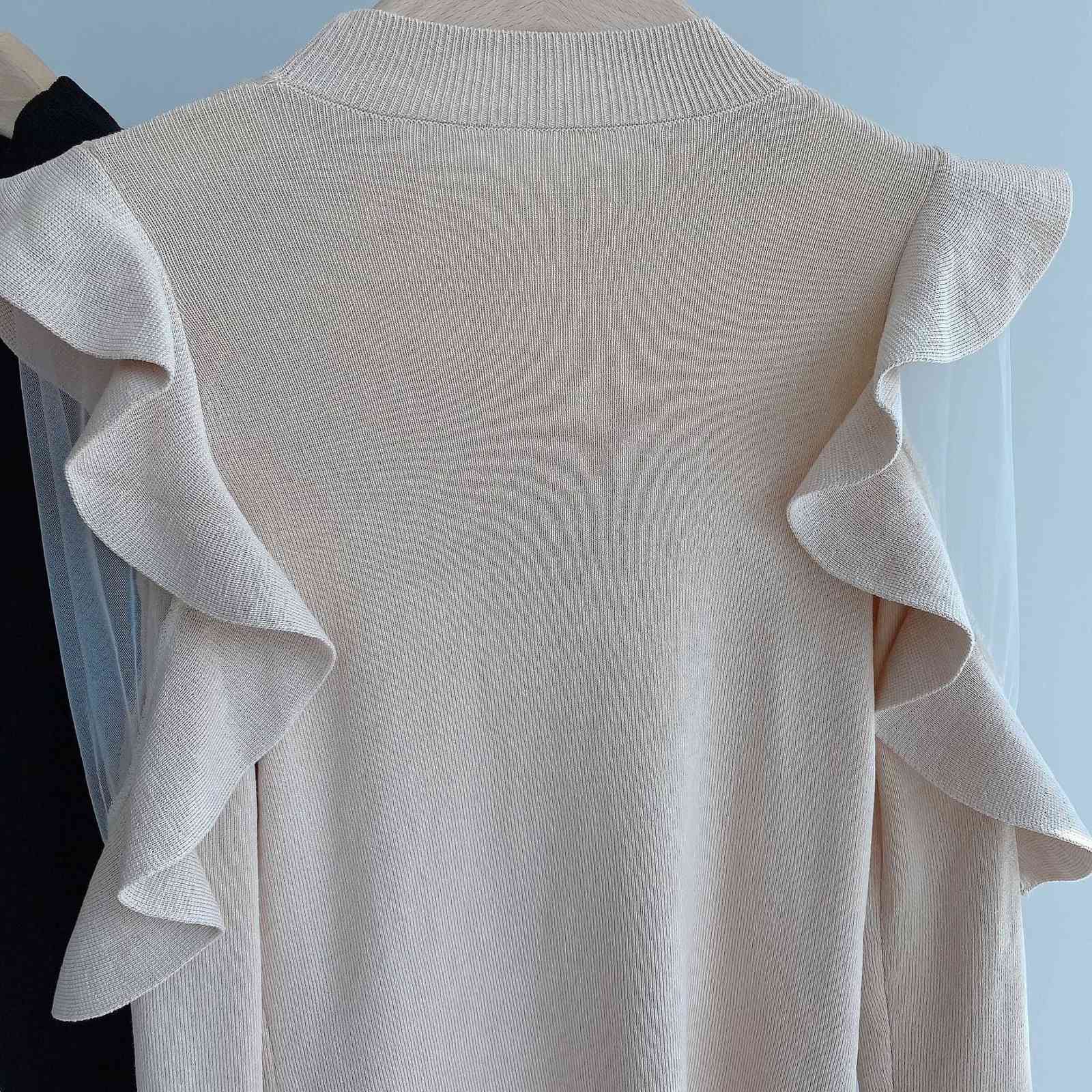 Kuzuwata O Neck Pullover Long Sleeve Knit Sweater Women Ruffles Patchwork Slim Fit Pull Femme Spring Sueter Mujer 211109