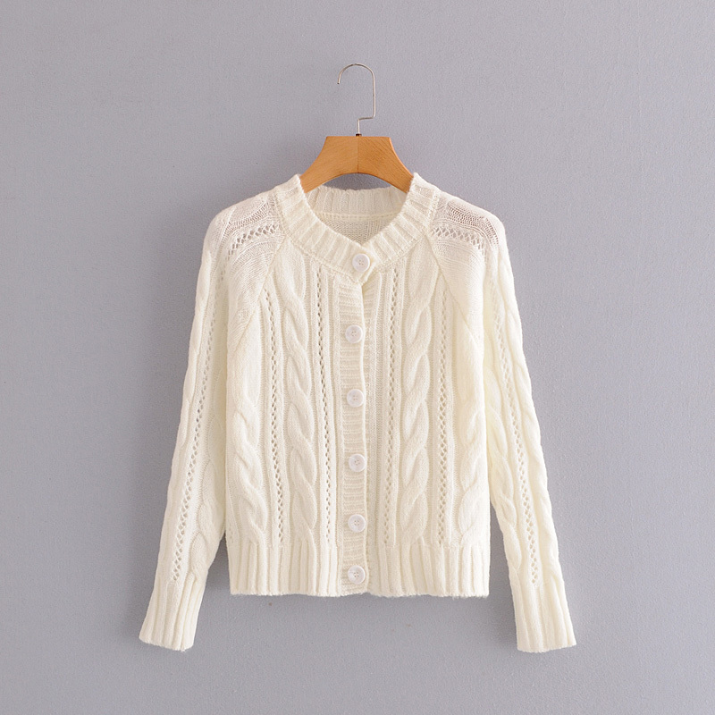 Women Autumn Sweet Solid Twist Hollow Single Breasted Knitted Cardigan loose Korean Sweater Coat Woman Tops 210514