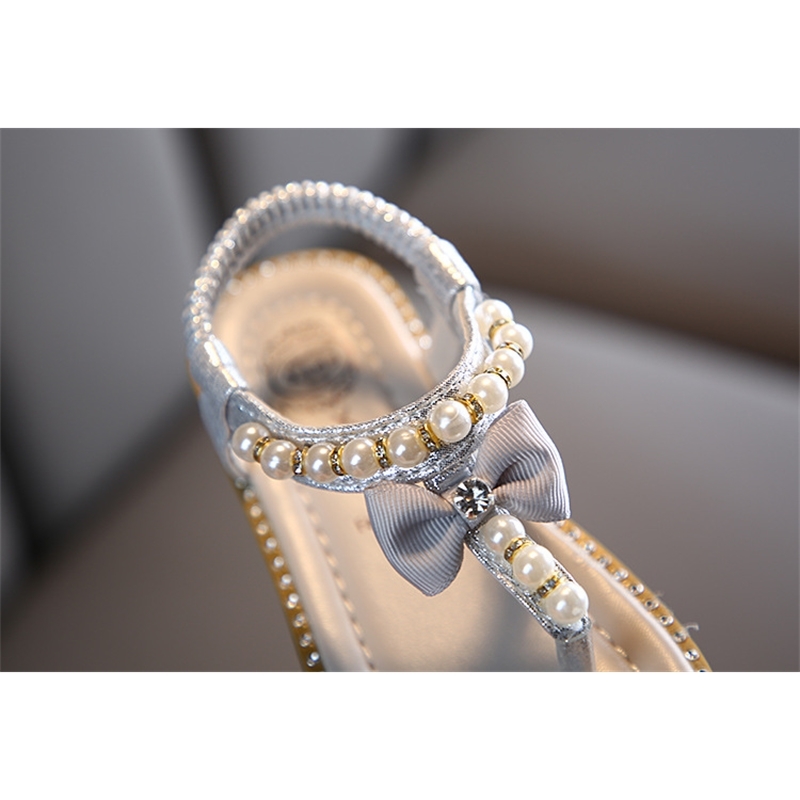 Summer girls pearl sandal baby girl bow princess slippers flip-flop beach shoes baby girl shoes 210701